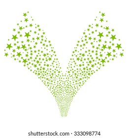 Double Star Fountain Salute vector illustration. Style is eco green flat bright stars, white background.