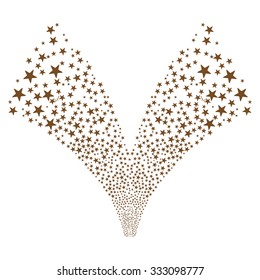 Double Star Fountain Salute vector illustration. Style is brown flat bright stars, white background.