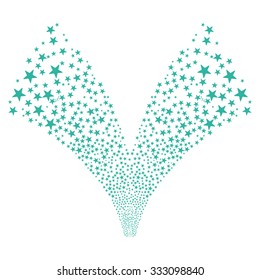 Double Star Fountain Salute vector illustration. Style is cyan flat bright stars, white background.
