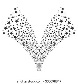 Double Star Fountain Salute vector illustration. Style is gray flat bright stars, white background.