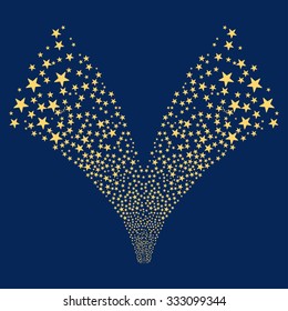 Double Star Fountain Salute vector illustration. Style is yellow flat bright stars, blue background.