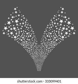 Double Star Fountain Salute vector illustration. Style is white flat bright stars, gray background.
