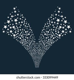 Double Star Fountain Salute vector illustration. Style is white flat bright stars, dark blue background.