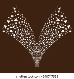 Double Star Fountain Salute vector illustration. Style is white flat stars, brown background.