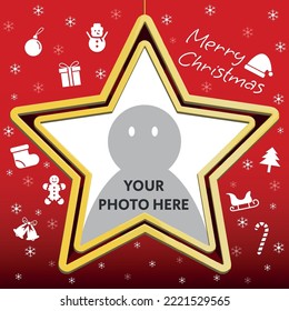 Double Star Shaped Christmas Frame Red White and Gold