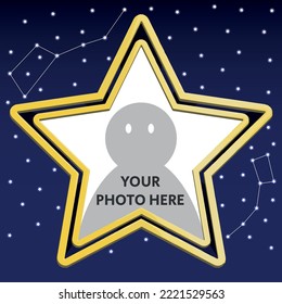 Double Star Shaped Frame in the Starry Night Sky with Constellations