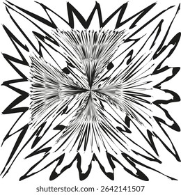 Double star symbol. Radiating vector burst. Abstract sharp shape. Black outline element.
