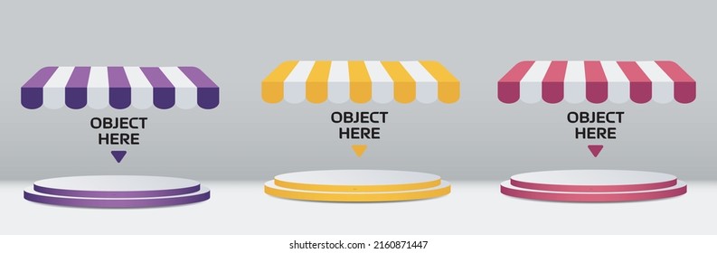 Double steps with striped canopy 3d illustration vector set for putting your object