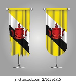 Double Style Brunei Darussalam Flag Banners, Official Clean and Grunge Torn Look