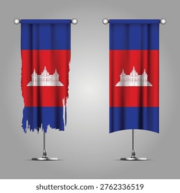 Double Style CAMBODIA Flag Banners, Official Clean and Grunge Torn Look