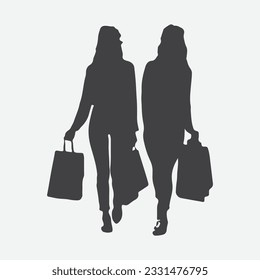Double the Style, Captivating Silhouettes of Young Twins Walking with Shopping Bags