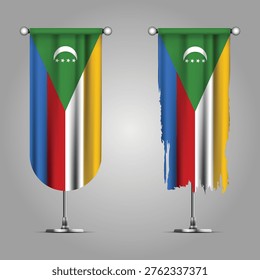 Double Style COMOROS Flag Banners, Official Clean and Grunge Torn Look