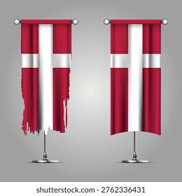 Double Style DENMARK Flag Banners, Official Clean and Grunge Torn Look