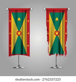 Double Style GRENADA Flag Banners, Official Clean and Grunge Torn Look