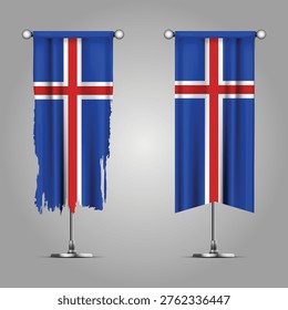 Double Style ICELAND Flag Banners, Official Clean and Grunge Torn Look