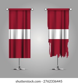 Double Style LATVIA Flag Banners, Official Clean and Grunge Torn Look