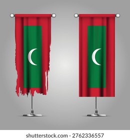 Double Style MALDIVES Flag Banners, Official Clean and Grunge Torn Look