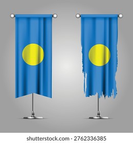 Double Style PALAU Flag Banners, Official Clean and Grunge Torn Look