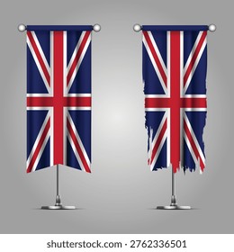 Double Style UNITED KINGDOM Flag Banners, Official Clean and Grunge Torn Look