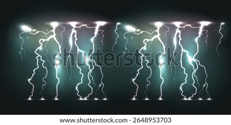 double supercell thunder lightning strikes over sky in night. eps 10