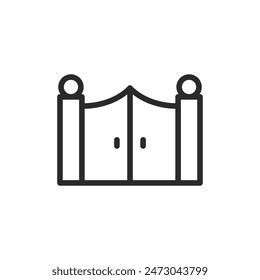 Double swing gates, linear style icon. entrance gates for driveways or estates. Editable stroke width.