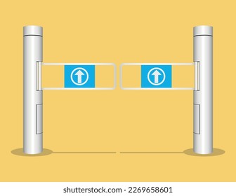 Double Swing turnstile, Security system. Metal turnstile to block the passage without permission or identification