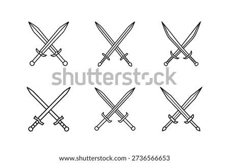 double sword icon line art vector illustration isolated