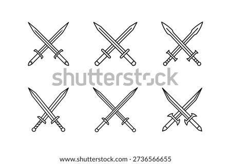 double sword line art vector illustration isolated