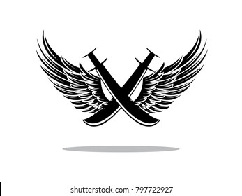 double swords with wings logo badge design