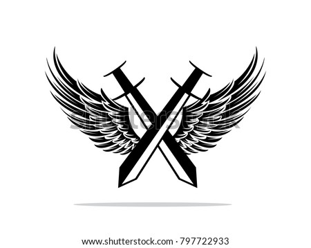 double swords with wings logo badge design