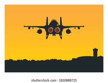 Doppelschwanz-Jetflugzeug über dem Flughafen