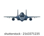 Double tail jet fighter. Simple illustration. Front view.