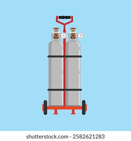 double tank, long gas cylinder with trolley, nitrogen bottle container, hydrogen, propane and butane lpg gas cylinder fuel logo illustration