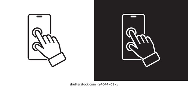 Double tap Finger touch smartphone gesture icon. Modern outline style icons. Hand touch gesture vector illustration on black and white background.