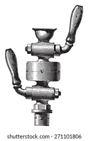 Double tap fitting, vintage engraved illustration. Industrial encyclopedia E.-O. Lami - 1875. 