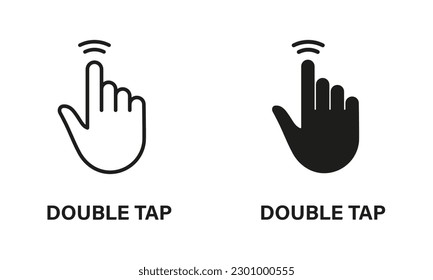Double Tap Gesture, Hand Cursor of Computer Mouse Line and Silhouette Black Icon Set. Pointer Finger Pictogram. Click, Double Press, Touch, Point Sign Collection. Isolated Vector Illustration.