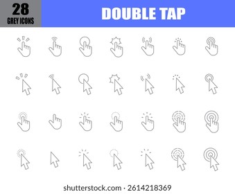 Double tap grey line icons. touch screen gestures. thin line style.