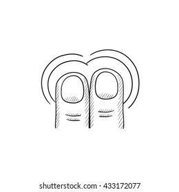 Golpee dos veces con dos dedos el icono de esbozo vectorial gesto de pantalla táctil de dos dedos aislado en el fondo. Icono de gesto de pantalla táctil dibujada a mano. Icono de esbozo de gestos de pantalla táctil para infografía, sitio web o aplicación.