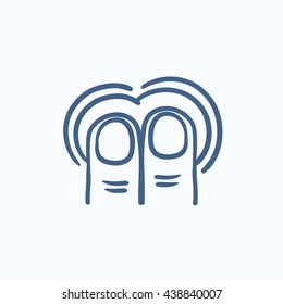 Golpee dos veces con dos dedos el icono de esbozo vectorial gesto de pantalla táctil de dos dedos aislado en el fondo. Icono de gesto de pantalla táctil dibujada a mano. Icono de esbozo de gestos de pantalla táctil para infografía, sitio web o aplicación.