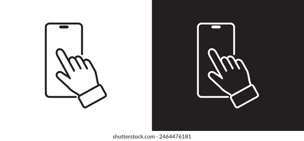 Double taping Finger touch smartphone gesture icon. Modern outline style icons. Hand touch gesture vector illustration on black and white background.