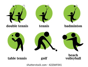 double tennis, tennis, badminton, table tennis, golf, beach volleyball sport icons