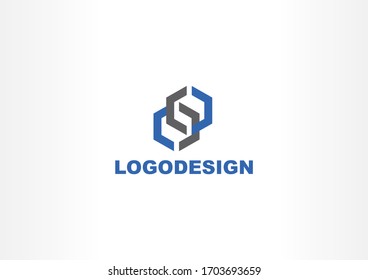 Double thin line hexagon vector simple logo design. Creative logotype vector logo