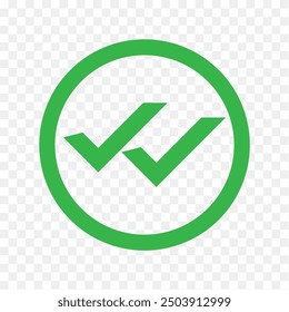 Double tick check mark icon vector.  Flat style double tick logo check mark icon. Accept button Isolated on transparent background. Vector illustration.