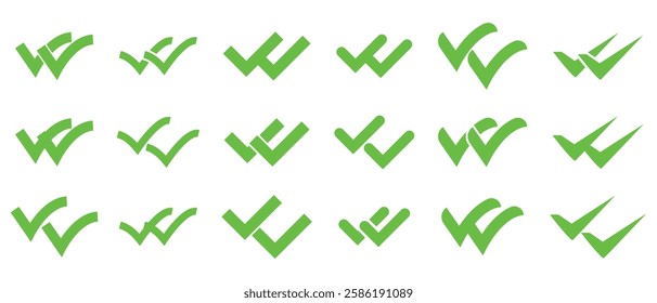 double tick icon set. check mark and tick mark icon, accept button icon set. vector illustration.