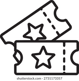 Conjunto de iconos de entradas dobles con estrellas para la entrada de pareja al cine o eventos