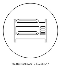 Double tier bunk bed icon in circle round black color vector illustration image outline contour line thin style