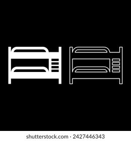 Double tier bunk bed set icon white color vector illustration image solid fill outline contour line thin flat style