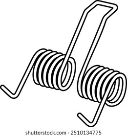 Double torsion spring. Vector outline illustration.
