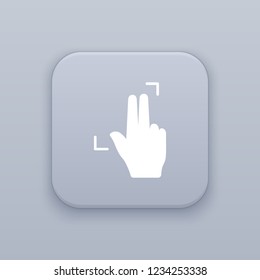 Double touch scale, Expand, gray vector button with white icon on gray background