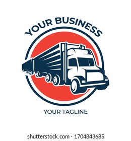 Double trailer cargo truck logo design template